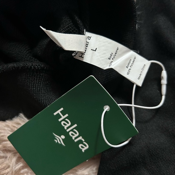 HALARA Black Button-Up Crop Bomber Varsity Jacket Striped Ribbed Trim LARGE NWT - Picture 6 of 8